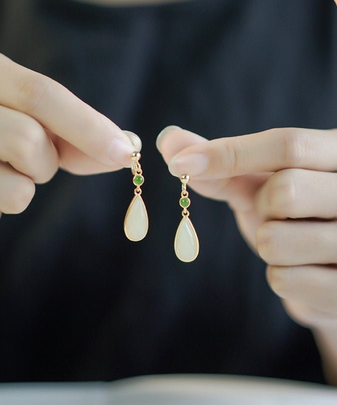 Miss The Rain Jade Earrings | Jade Jewelry - Silver earring -Silver Jewelry -Sterling Silver Earrings- ORIENTGEM