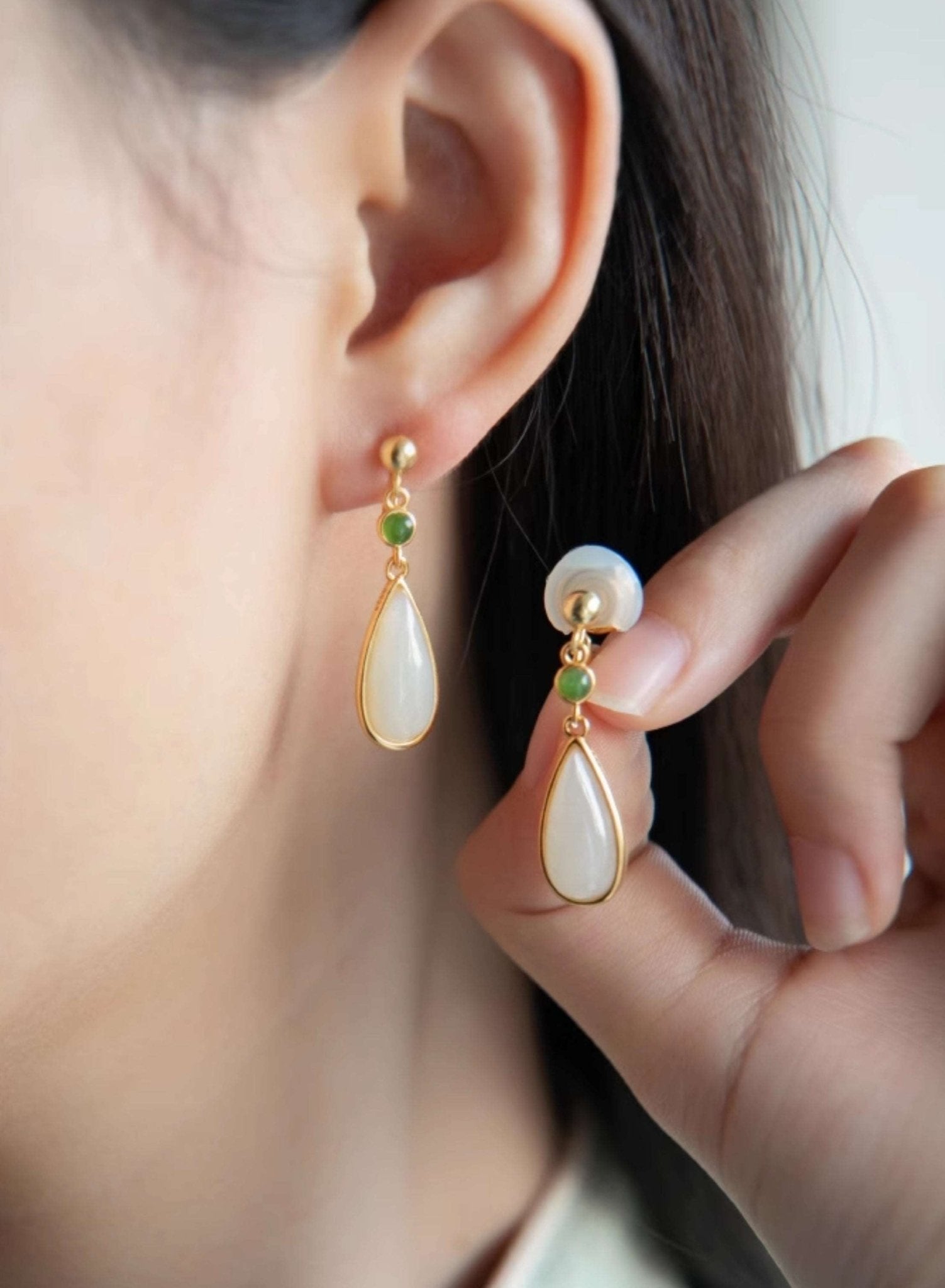 Miss The Rain Jade Earrings | Jade Jewelry - Silver earring -Silver Jewelry -Sterling Silver Earrings- ORIENTGEM