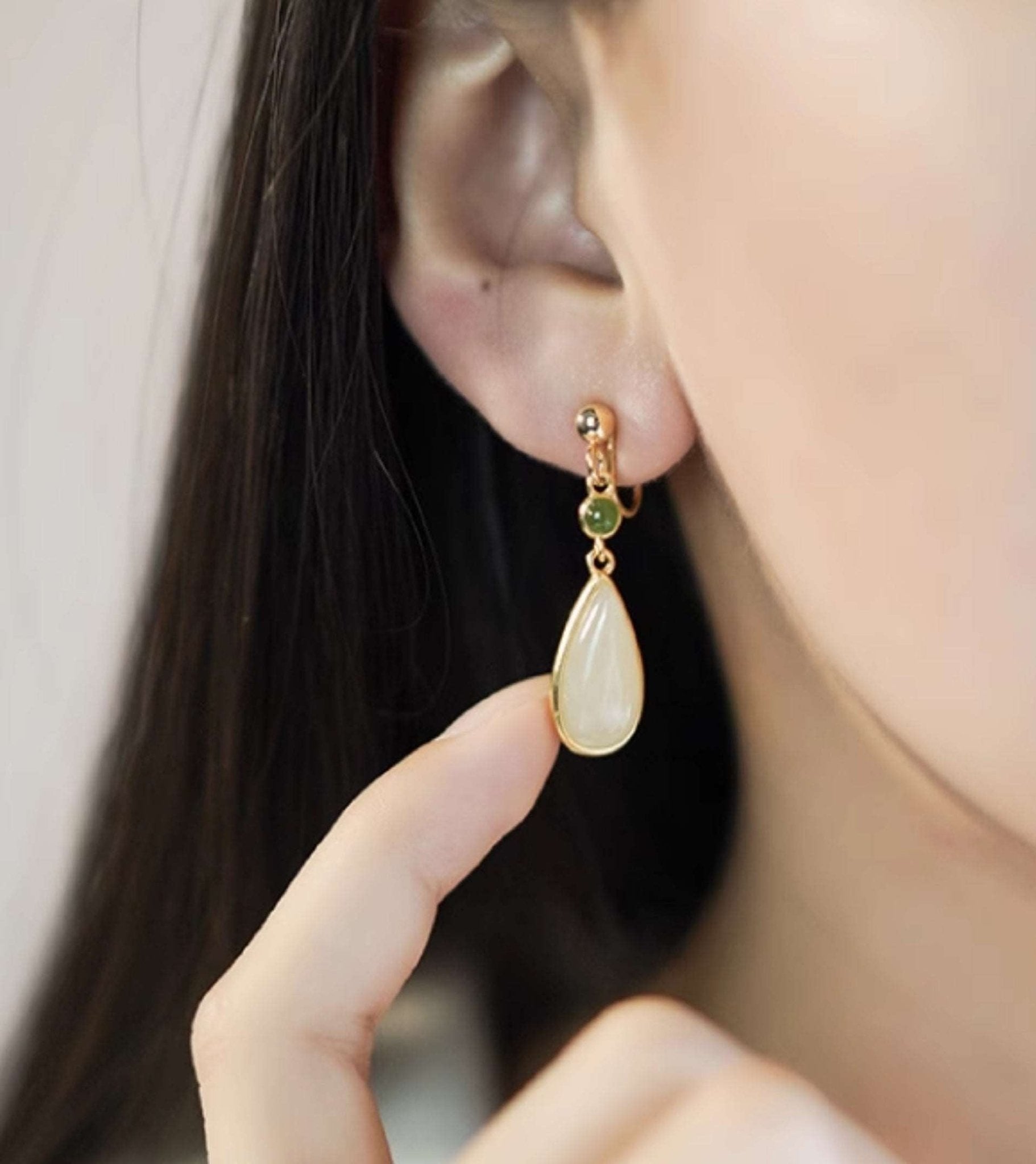 Miss The Rain Jade Earrings | Jade Jewelry - Silver earring -Silver Jewelry -Sterling Silver Earrings- ORIENTGEM