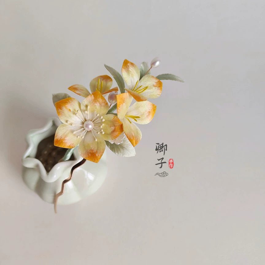 Muted Autumn Velvet Blossom Hairpin - Velvet Flower - ORIENTGEM