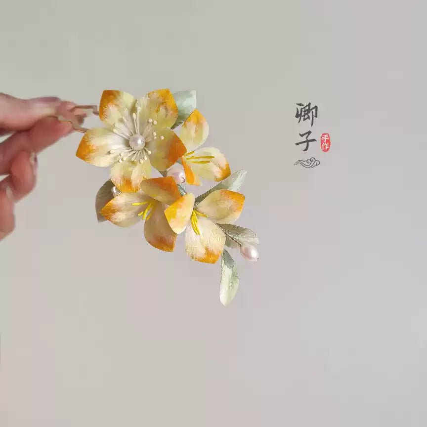 Muted Autumn Velvet Blossom Hairpin - Velvet Flower - ORIENTGEM