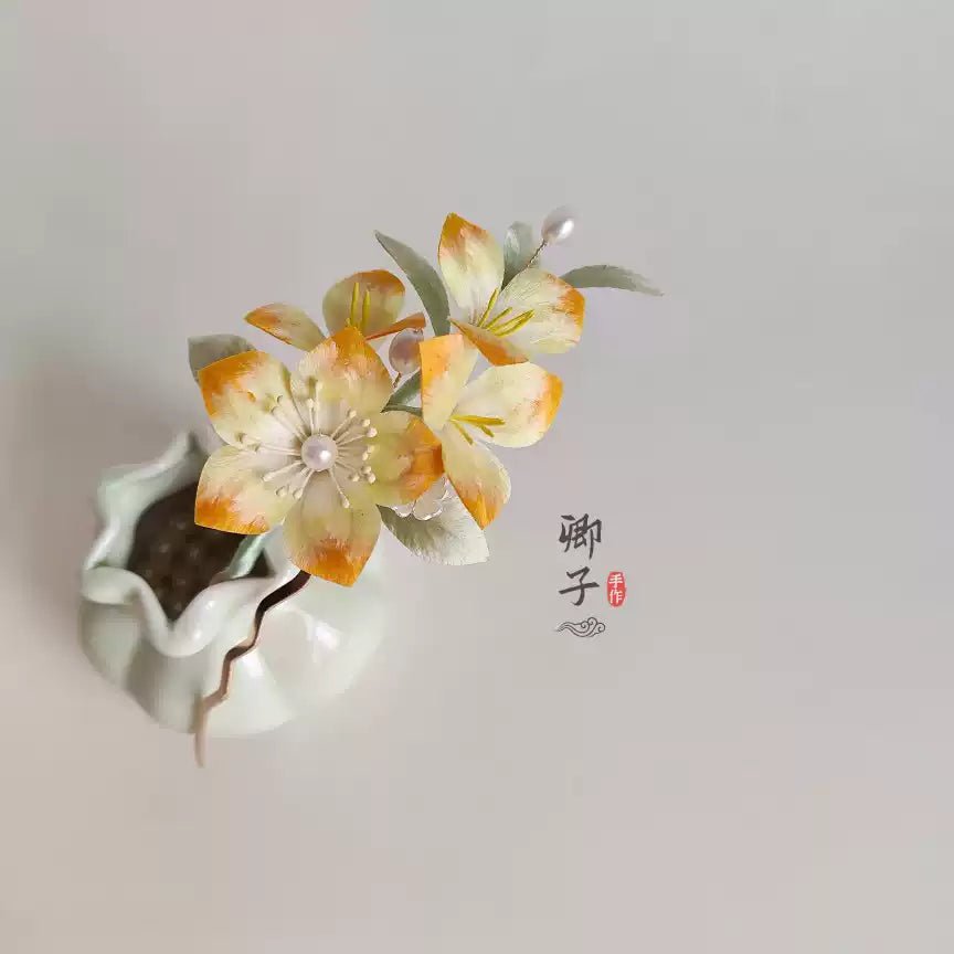 Muted Autumn Velvet Blossom Hairpin - Velvet Flower - ORIENTGEM