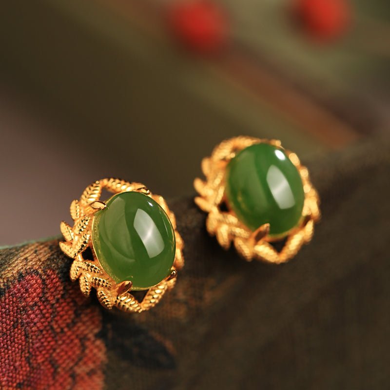 Olive Branch Jade Earrings | Jade Jewelry -Silver earring -Sterling Silver Earrings -Silver Jewelry - ORIENTGEM