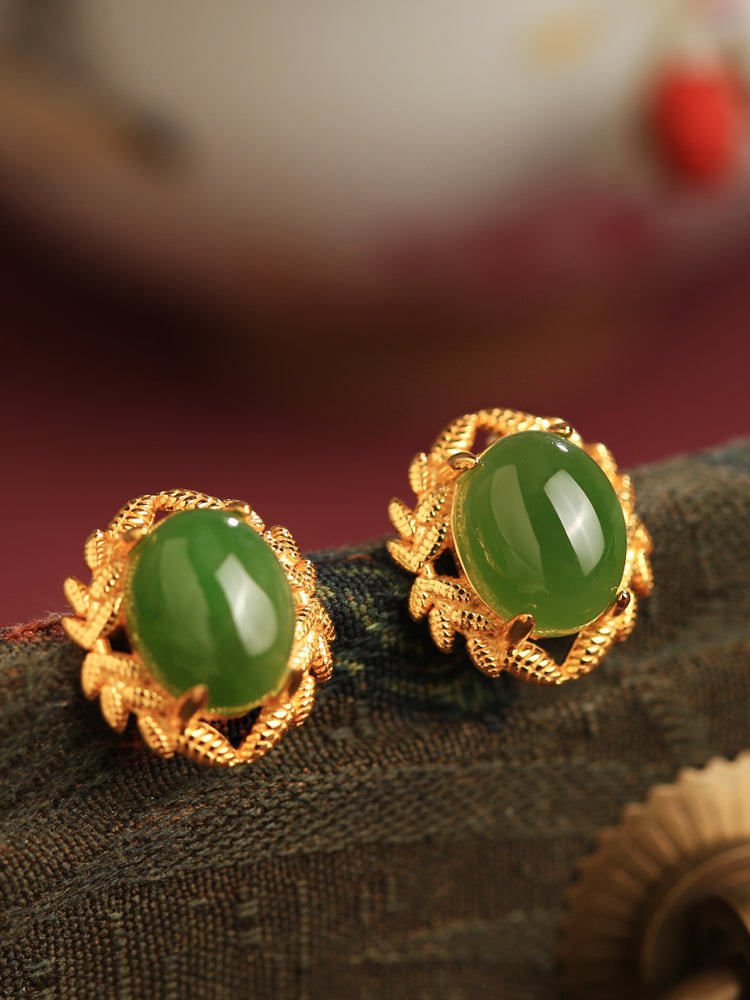 Olive Branch Jade Earrings | Jade Jewelry -Silver earring -Sterling Silver Earrings -Silver Jewelry - ORIENTGEM