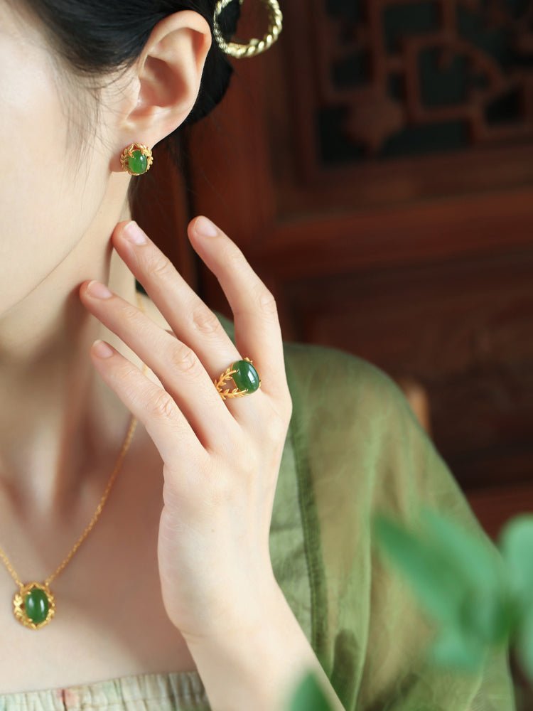 Olive Branch Jade Earrings | Jade Jewelry -Silver earring -Sterling Silver Earrings -Silver Jewelry - ORIENTGEM