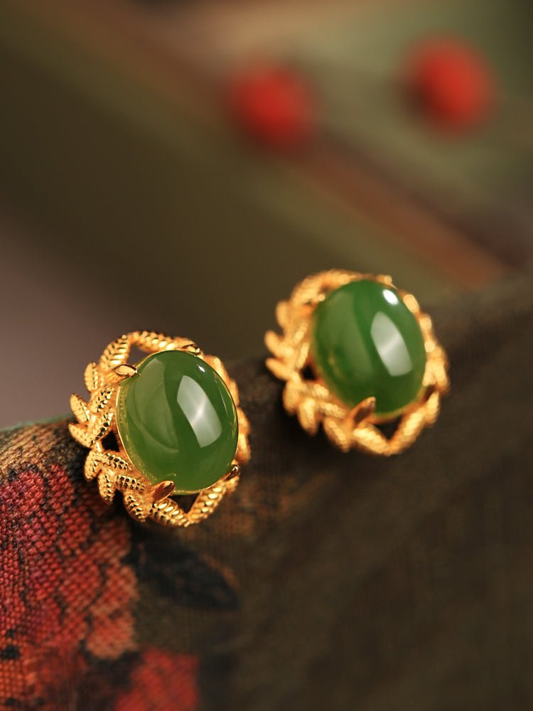 Olive Branch Jade Earrings | Jade Jewelry -Silver earring -Sterling Silver Earrings -Silver Jewelry - ORIENTGEM