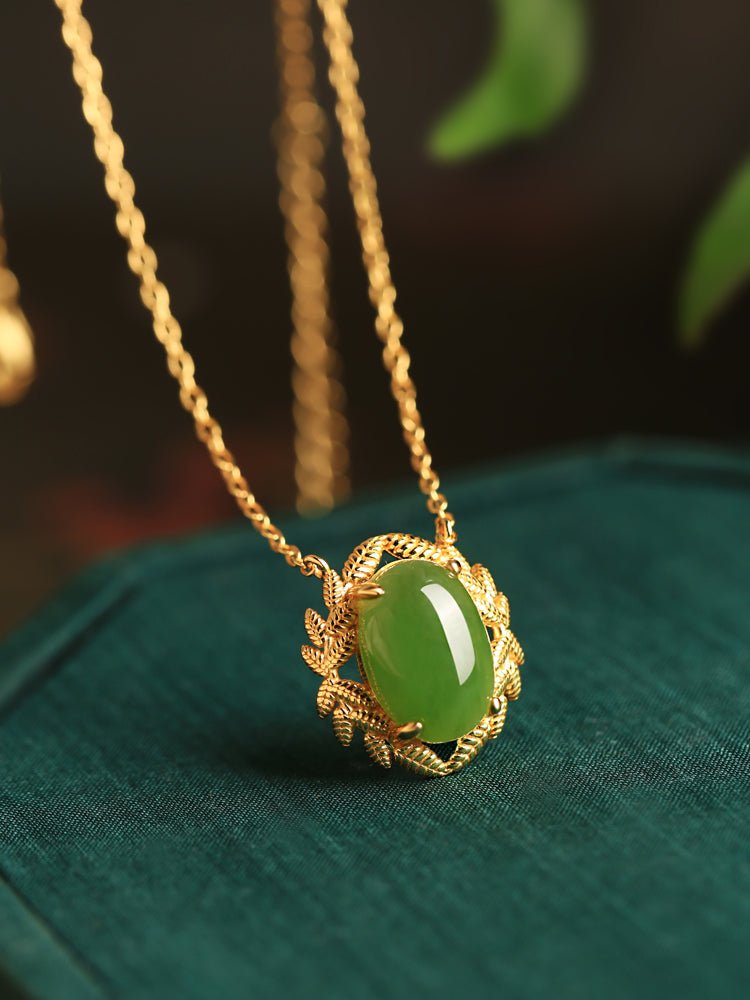 Olive Branch Jade Necklace|Stylish Jade Jewelry - necklace - ORIENTGEM