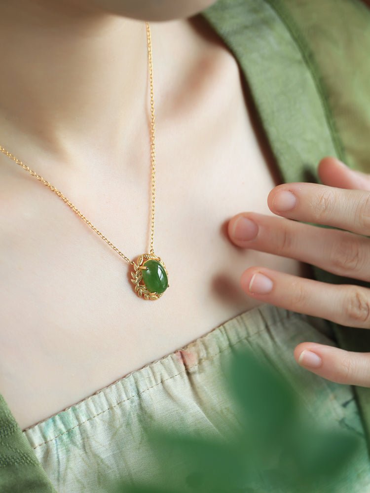 Olive Branch Jade Necklace|Stylish Jade Jewelry - necklace - ORIENTGEM