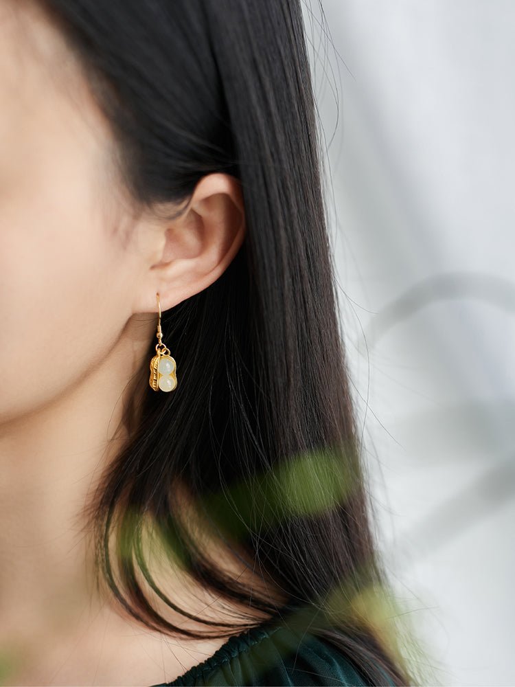 Peanut Earring - Jade Jewelry - Silver earring -Silver Jewelry -Sterling Silver Earrings- ORIENTGEM