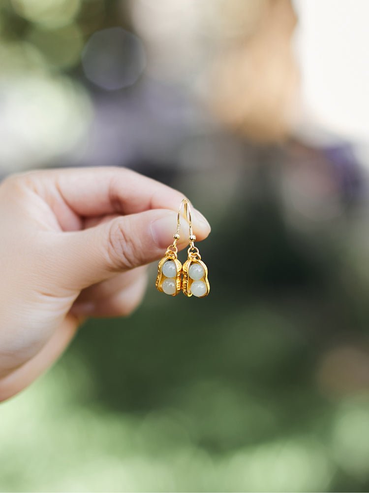 Peanut Earring - Jade Jewelry - Silver earring -Silver Jewelry -Sterling Silver Earrings- ORIENTGEM