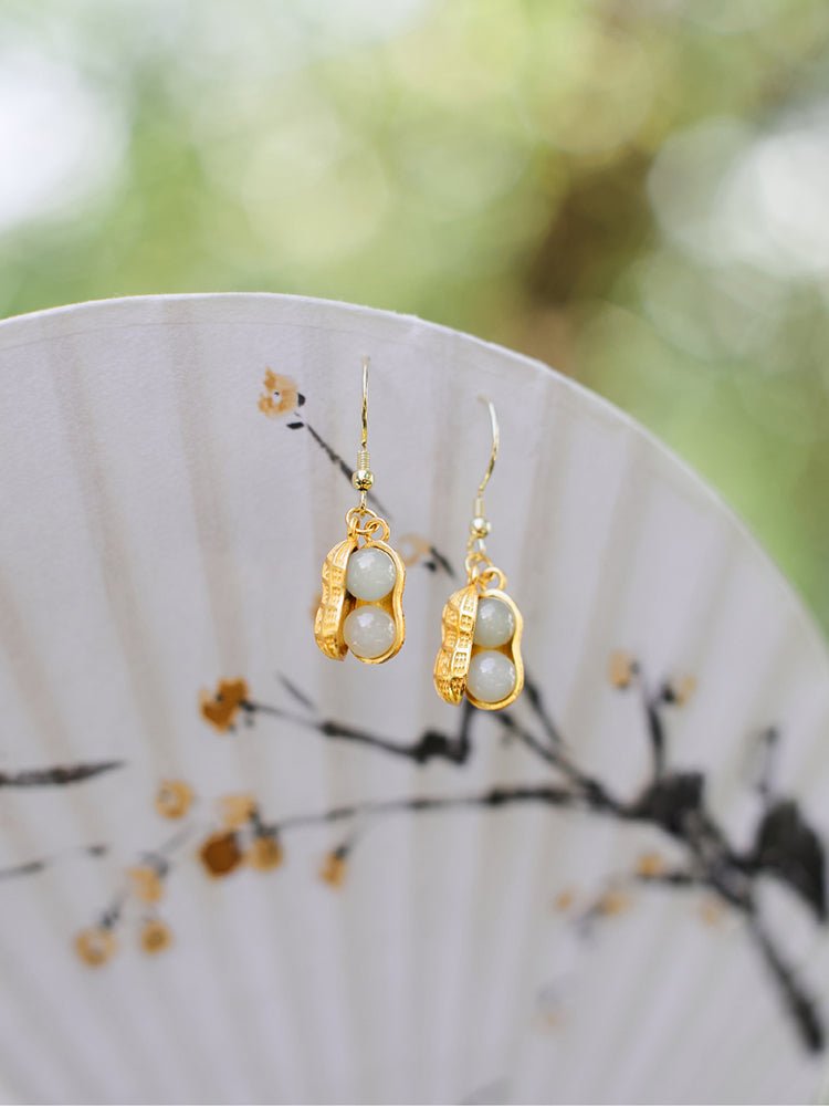 Peanut Earring - Jade Jewelry - Silver earring -Silver Jewelry -Sterling Silver Earrings- ORIENTGEM