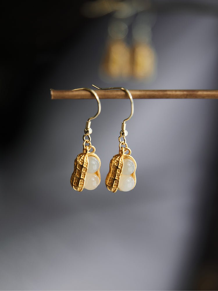 Peanut Earring - Jade Jewelry - Silver earring -Silver Jewelry -Sterling Silver Earrings- ORIENTGEM