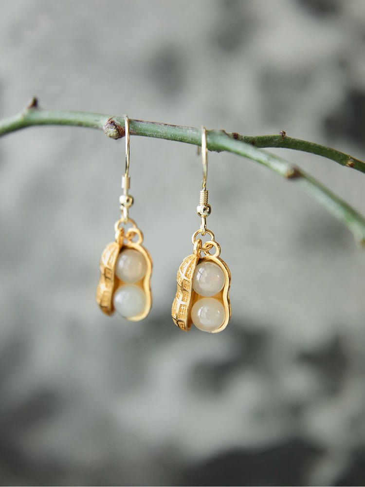 Peanut Earring - Jade Jewelry - Silver earring -Silver Jewelry -Sterling Silver Earrings- ORIENTGEM