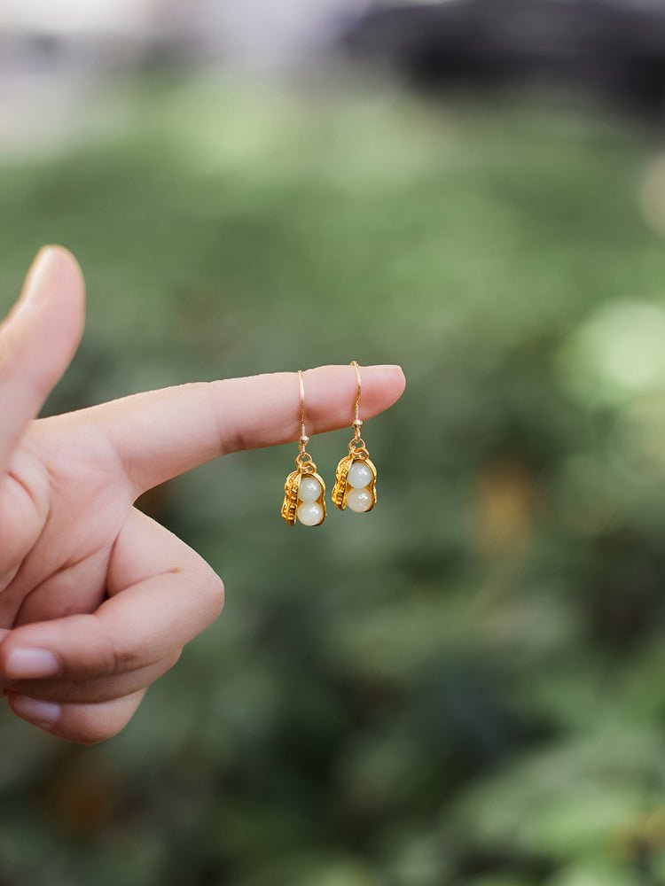 Peanut Earring - Jade Jewelry - Silver earring -Silver Jewelry -Sterling Silver Earrings- ORIENTGEM