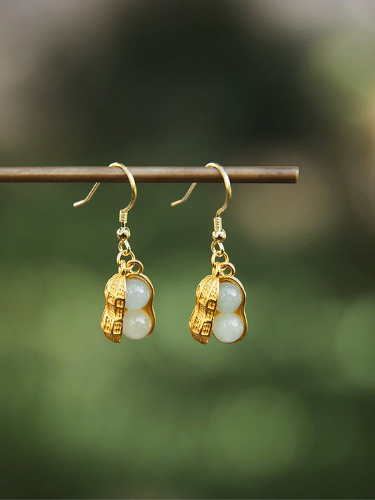 Peanut Earring - Jade Jewelry - Silver earring -Silver Jewelry -Sterling Silver Earrings- ORIENTGEM