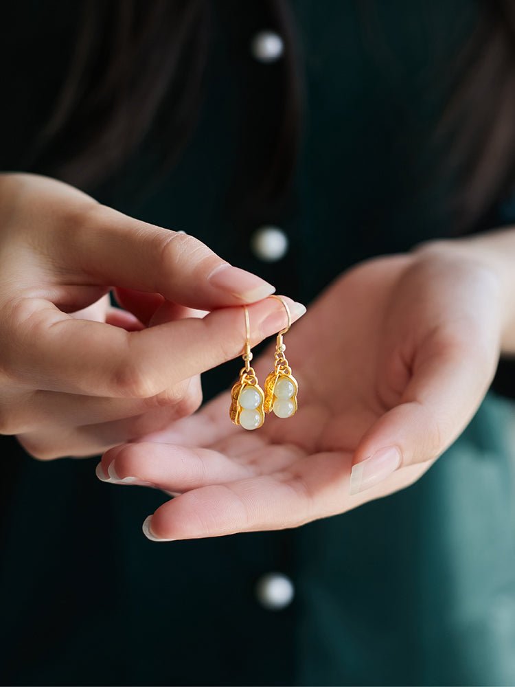 Peanut Earring - Jade Jewelry - Silver earring -Silver Jewelry -Sterling Silver Earrings- ORIENTGEM