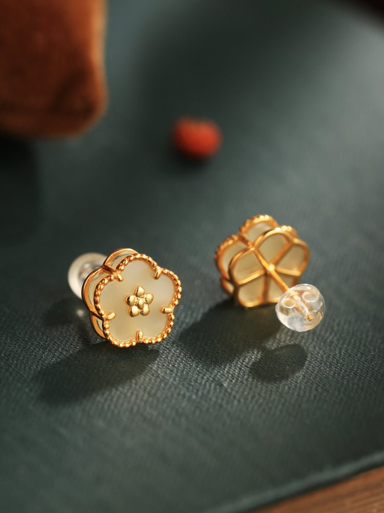 Plum Blossom Jade Earrings|Jade Jewelry - earring - ORIENTGEM
