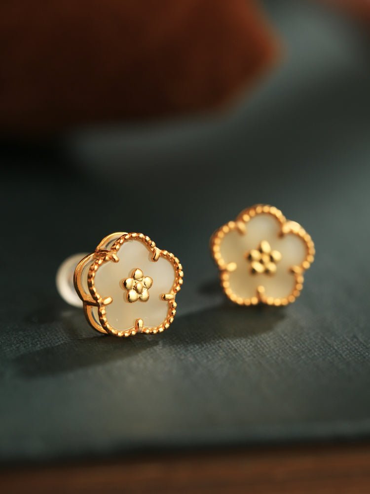 Plum Blossom Jade Earrings|Jade Jewelry - earring - ORIENTGEM