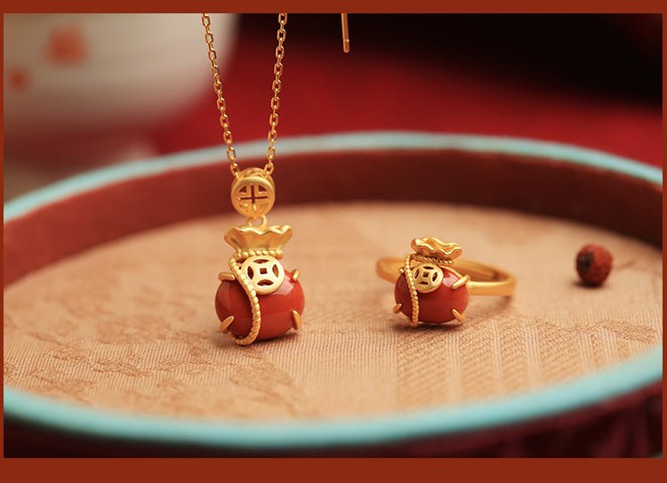 Red agate lucky bag necklace| China Chic Jade Jewelry - necklace - ORIENTGEM