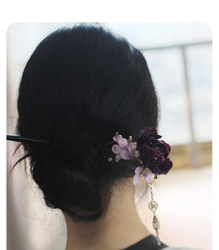Royal Amethyst Velvet Flower Hairpin - ORIENTGEM