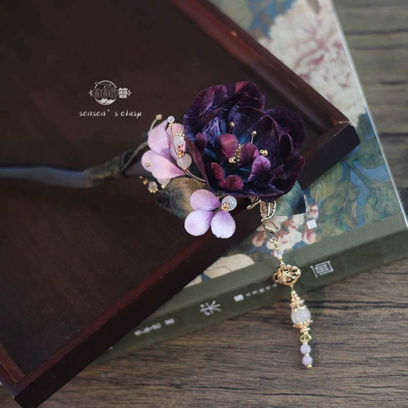 Royal Amethyst Velvet Flower Hairpin - ORIENTGEM