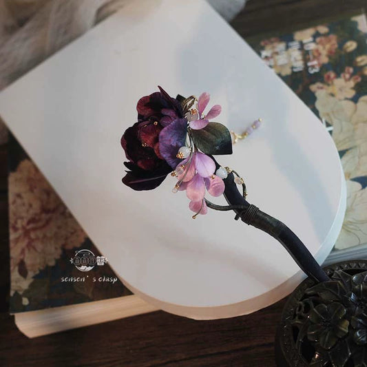 Royal Amethyst Velvet Flower Hairpin - Hairpin - ORIENTGEM