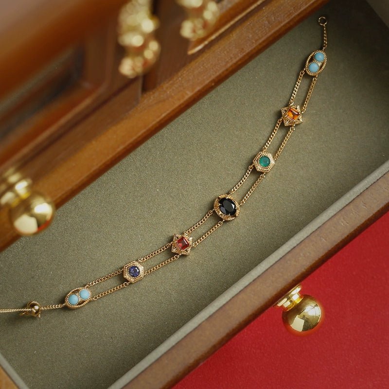 Seven - Color Natural Gemstone Double - Layer S925 Sterling Silver Bracelets - Bracelets - ORIENTGEM