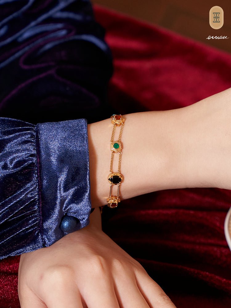 Seven - Color Natural Gemstone Double - Layer S925 Sterling Silver Bracelets - Bracelets - ORIENTGEM