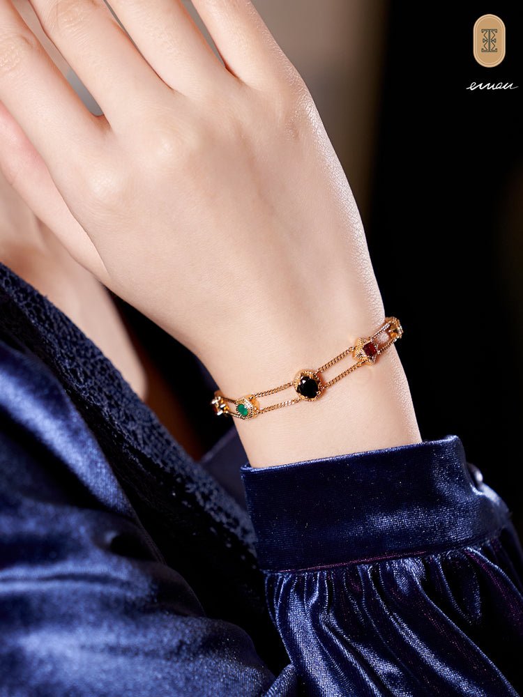 Seven - Color Natural Gemstone Double - Layer S925 Sterling Silver Bracelets - Bracelets - ORIENTGEM