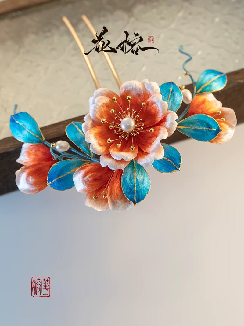 "Song of Youth" Intangible Cultural Heritage Handmade Velvet Flower Hairpin - Hairpin - ORIENTGEM