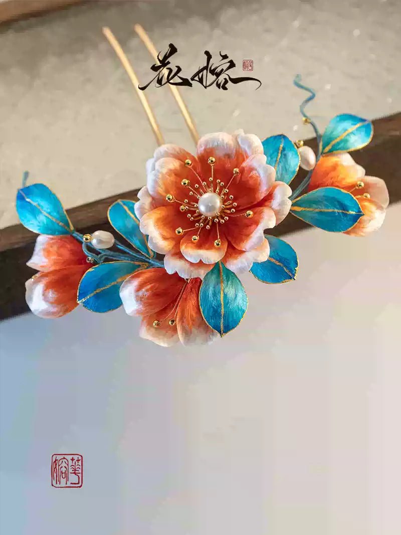 "Song of Youth" Intangible Cultural Heritage Handmade Velvet Flower Hairpin - Hairpin - ORIENTGEM