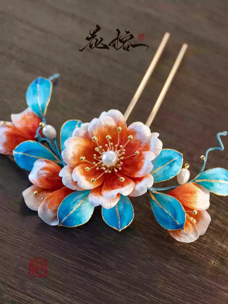 "Song of Youth" Intangible Cultural Heritage Handmade Velvet Flower Hairpin - Hairpin - ORIENTGEM