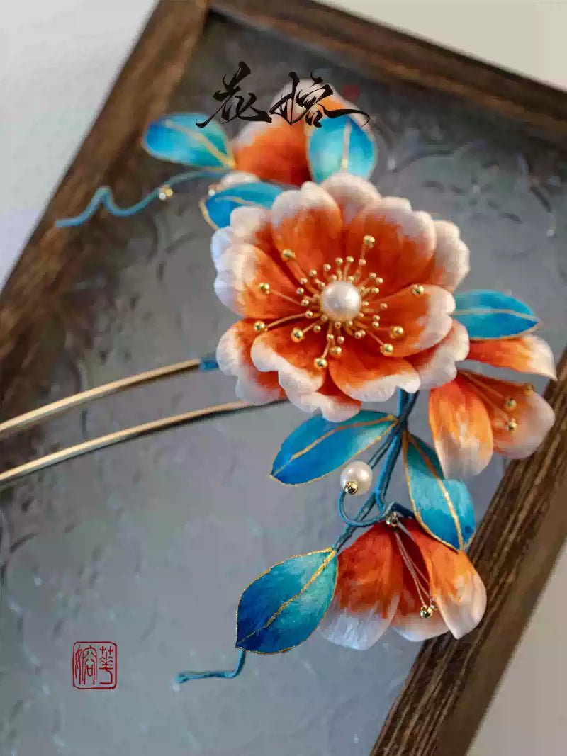 "Song of Youth" Intangible Cultural Heritage Handmade Velvet Flower Hairpin - Hairpin - ORIENTGEM