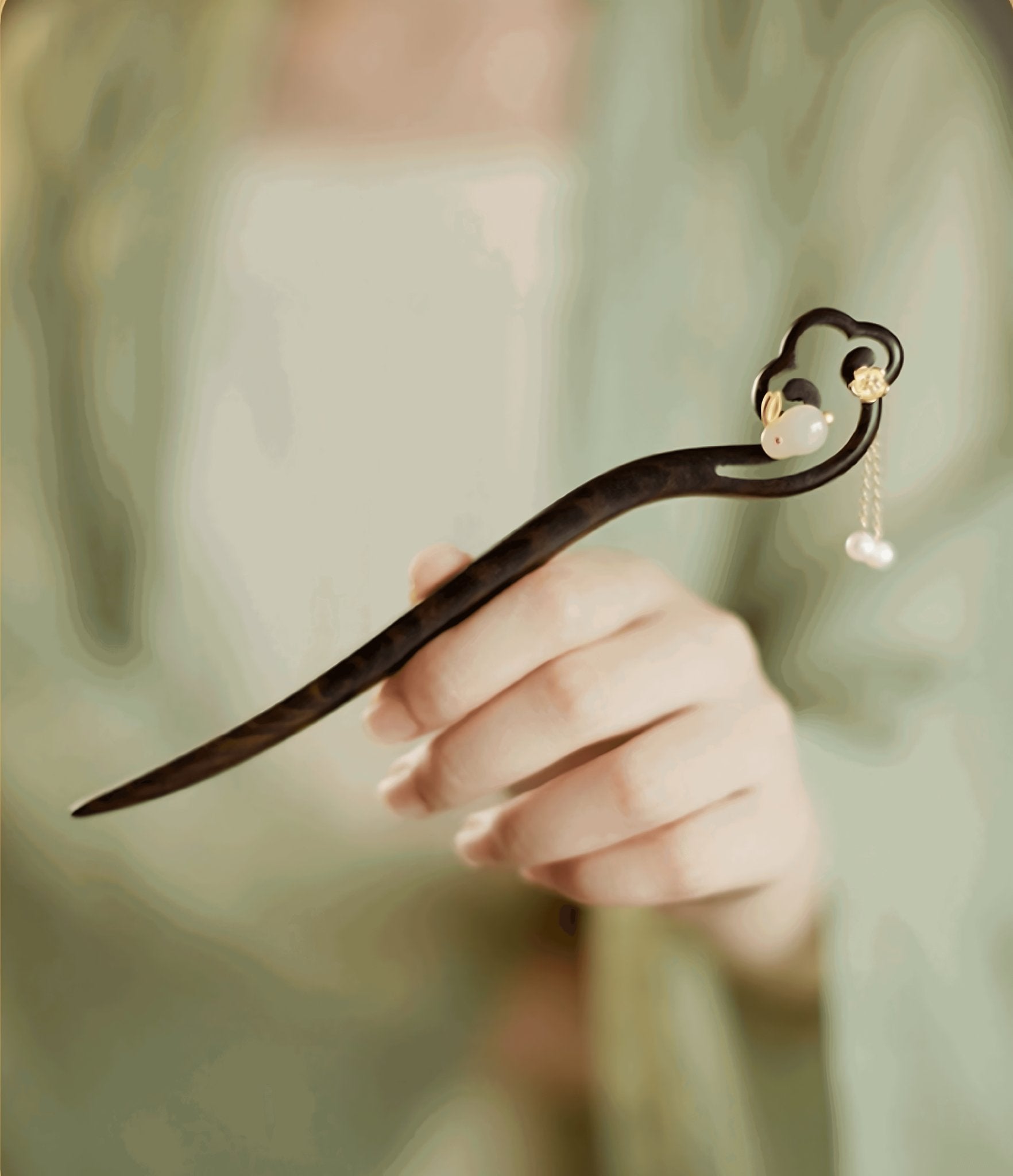 Tassel Rabbit Jade Hairpin | Jade Jewelry - Hairpin - ORIENTGEM