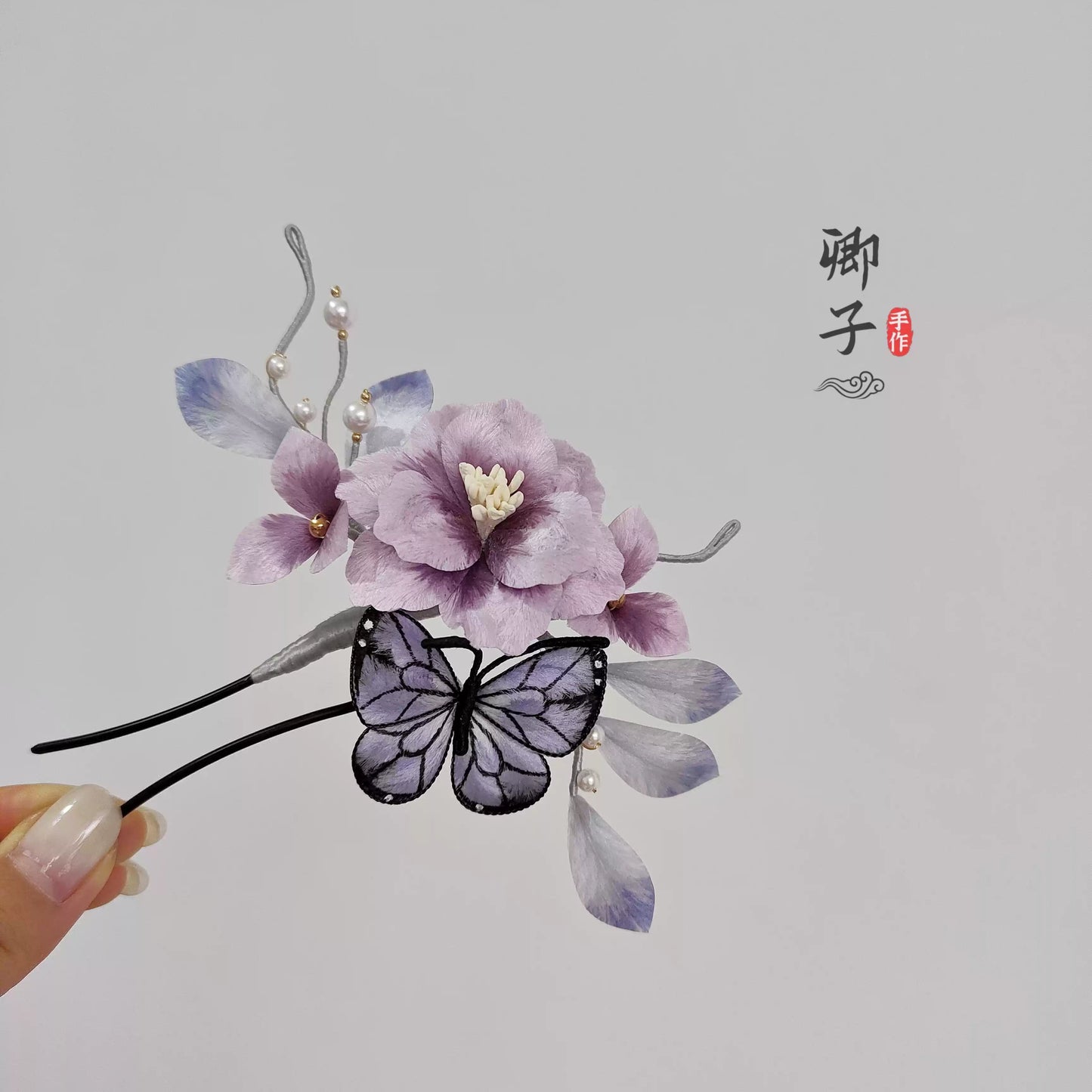 ZuiQingYou Ronghua Flower Hairpin - Velvet Flower - ORIENTGEM
