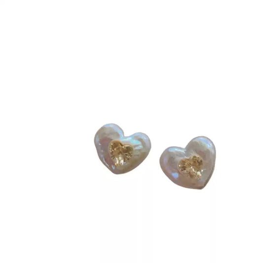 Baroque Heart Shaped Pearl Earrings - earring - ORIENTGEM