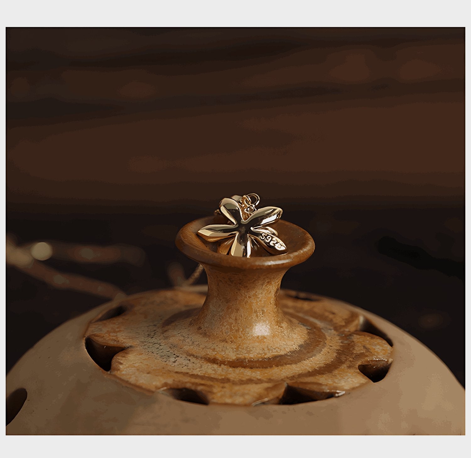 Chinese Bluebell Necklace, detail view of the handcrafted silver necklace