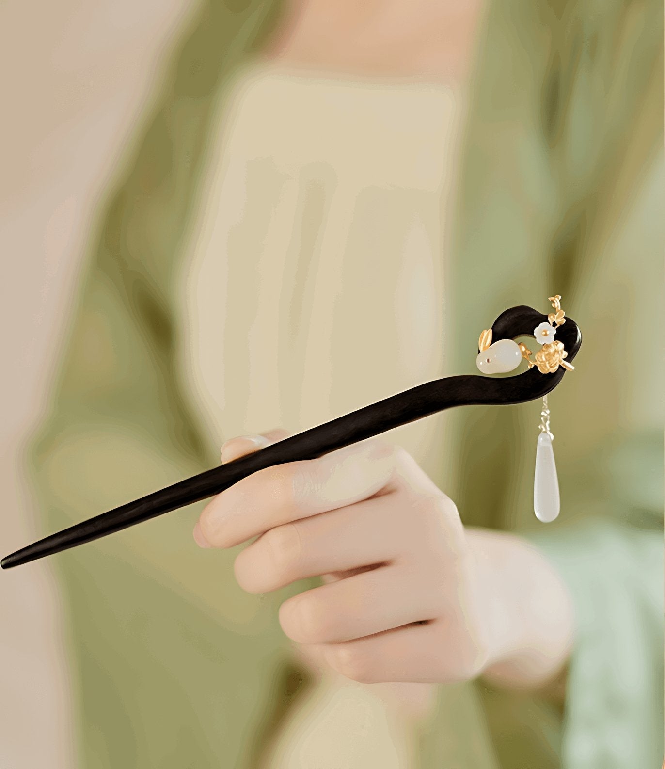 Bunny Jade Hairpin | Jade Jewelry - OrientGem