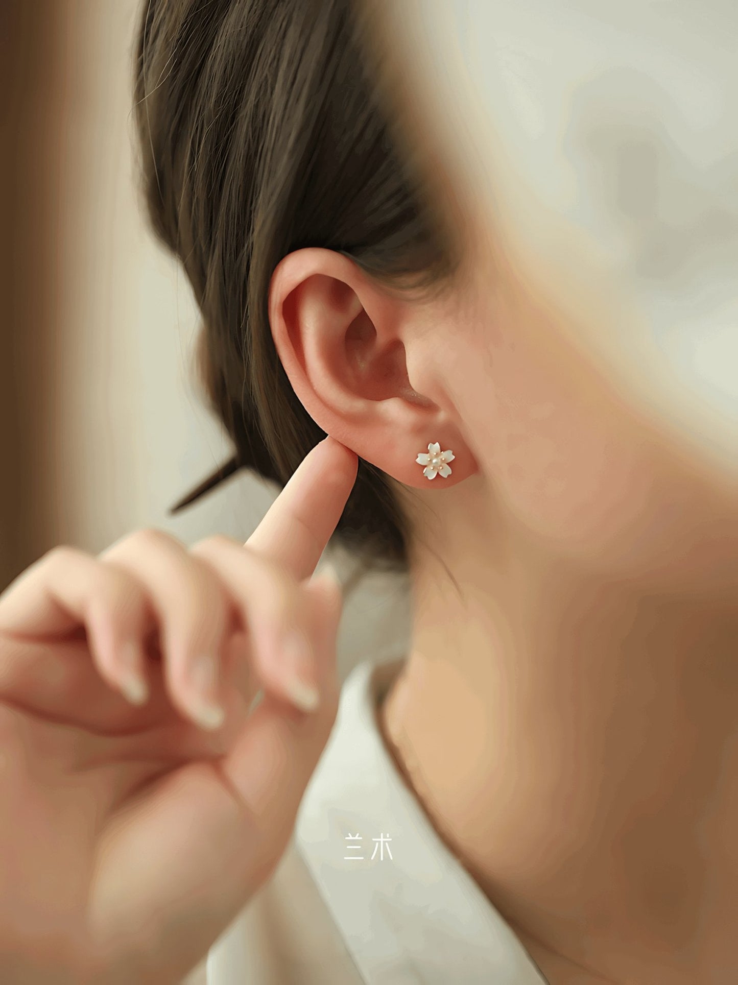 Camellia Earrings, alternate view of the handcrafted silver earrings