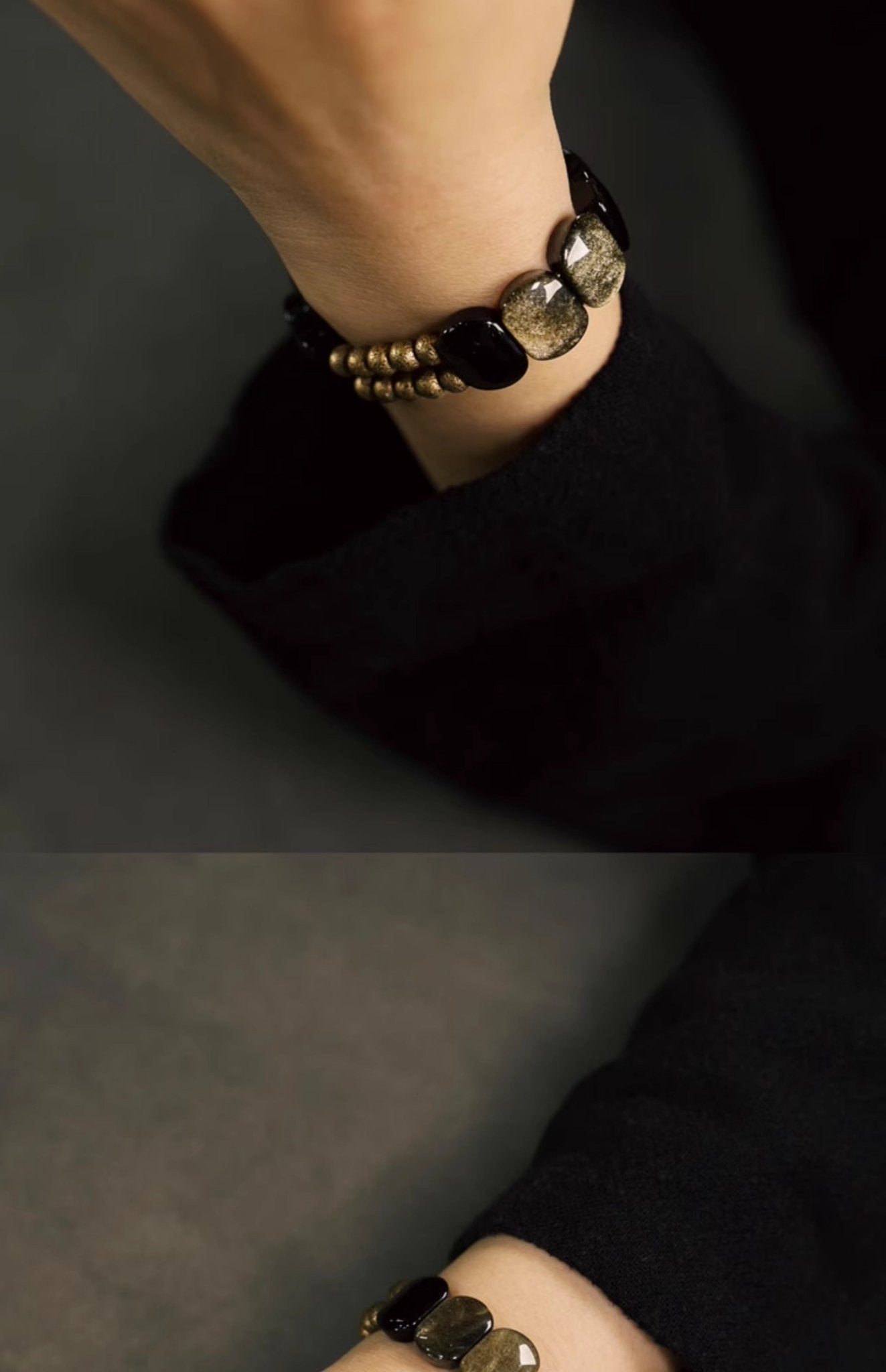 Chinese Cat's Eye Obsidian Bracelet, detail view of the handcrafted silver bracelet