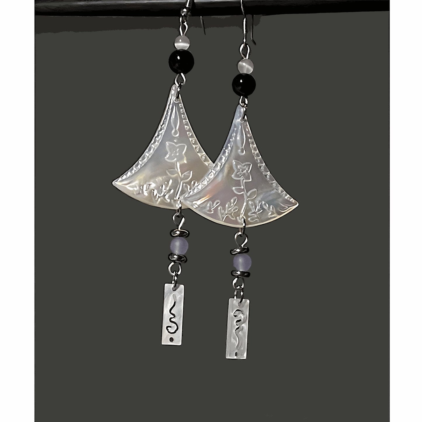 Chimes Earrings, detail view of the handcrafted silver earrings