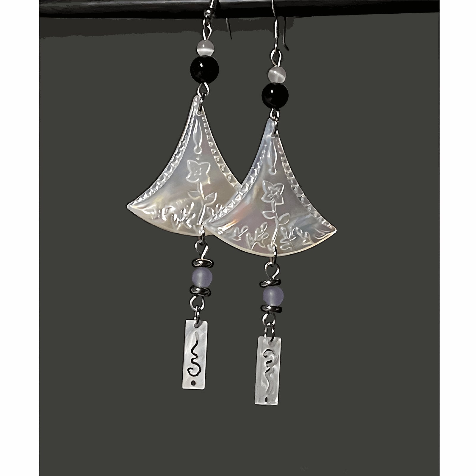 Chimes Earrings, detail view of the handcrafted silver earrings