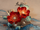 Crystal Heartache Velvet Flower, detail view of the handcrafted silk velvet flower hairpin