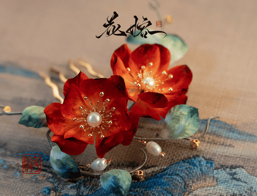 Crystal Heartache Velvet Flower, detail view of the handcrafted silk velvet flower hairpin