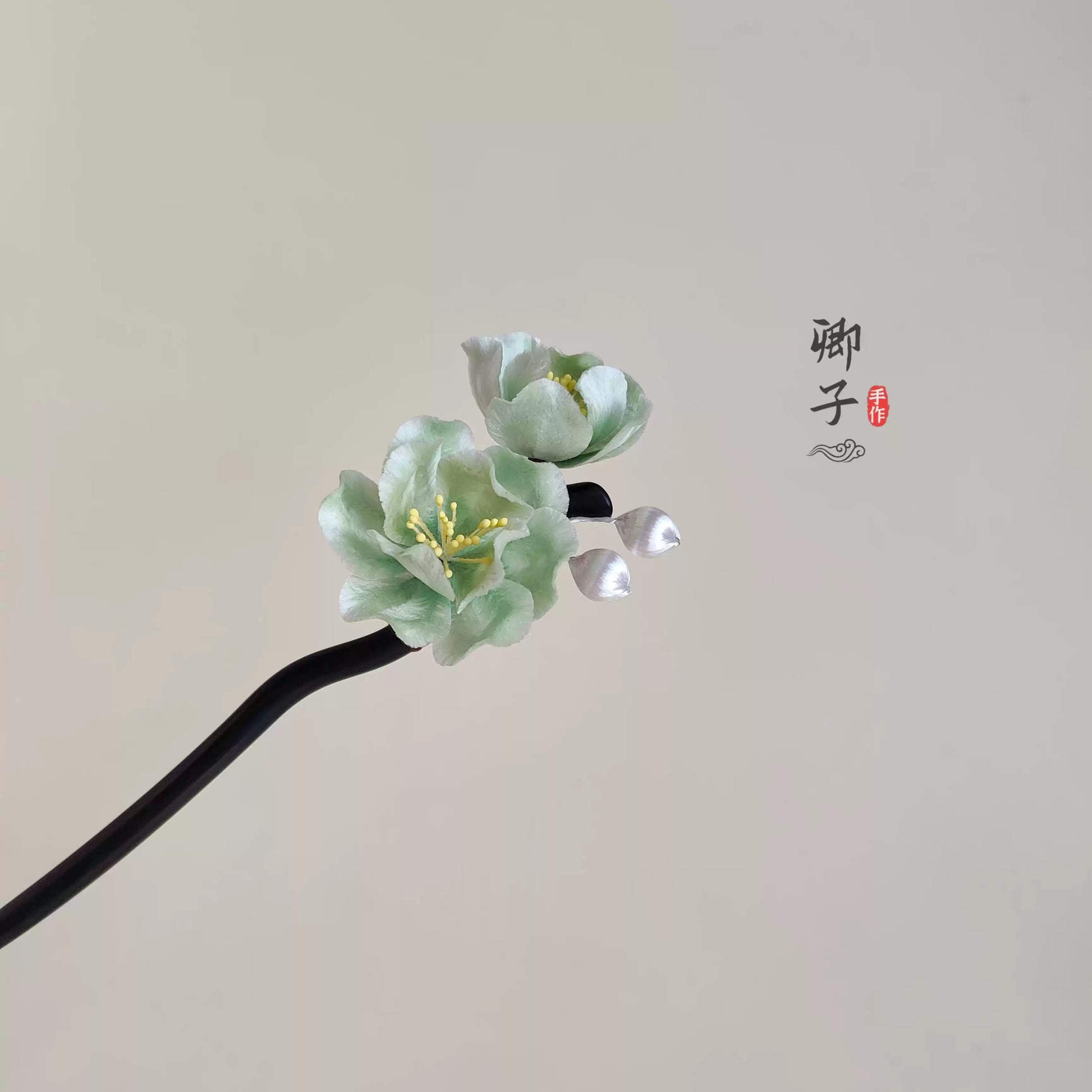 Ebony Velvet Flower Hairpin - Velvet Flower - ORIENTGEM