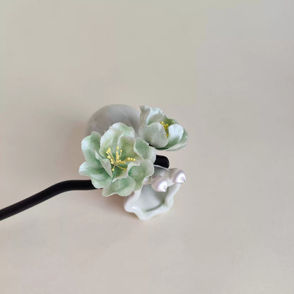 Ebony Velvet Flower Hairpin - Velvet Flower - ORIENTGEM