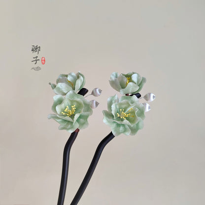 Ebony Velvet Flower Hairpin - Velvet Flower - ORIENTGEM