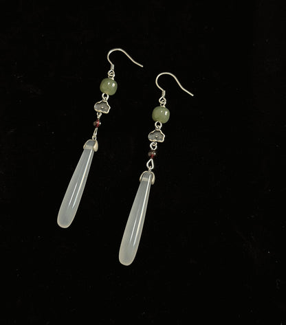 Egret Jade Earrings, handcrafted natural stone earrings in jade jewelry