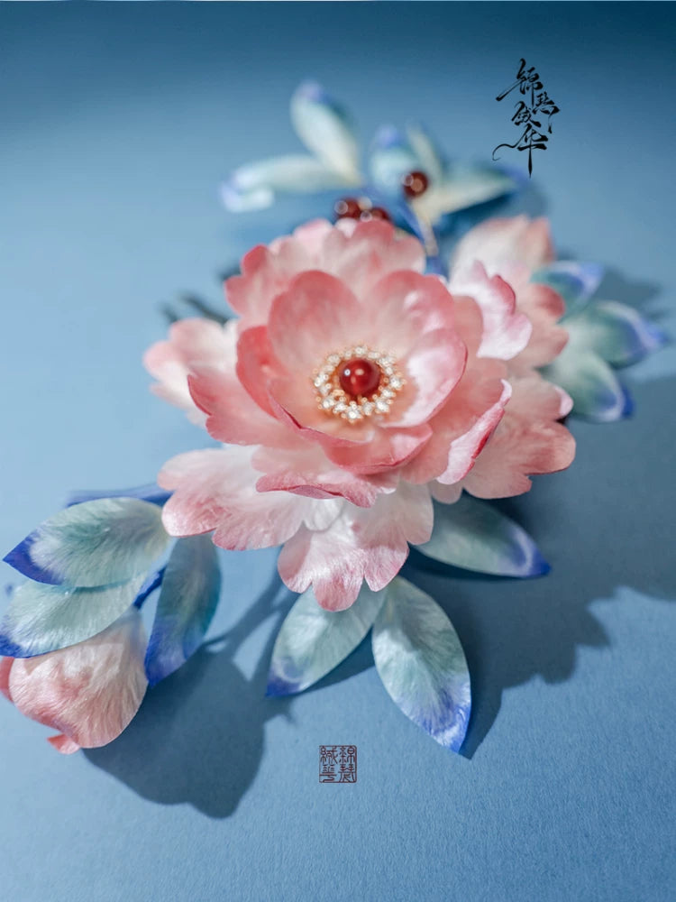 Feiyun Diexiu Handmade Silk Ronghua Flower Hair Comb, handcrafted silk velvet flower hair comb in Chinese floral accessory