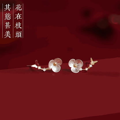 Flower Branch Gold, alternate view of the handcrafted silver earrings